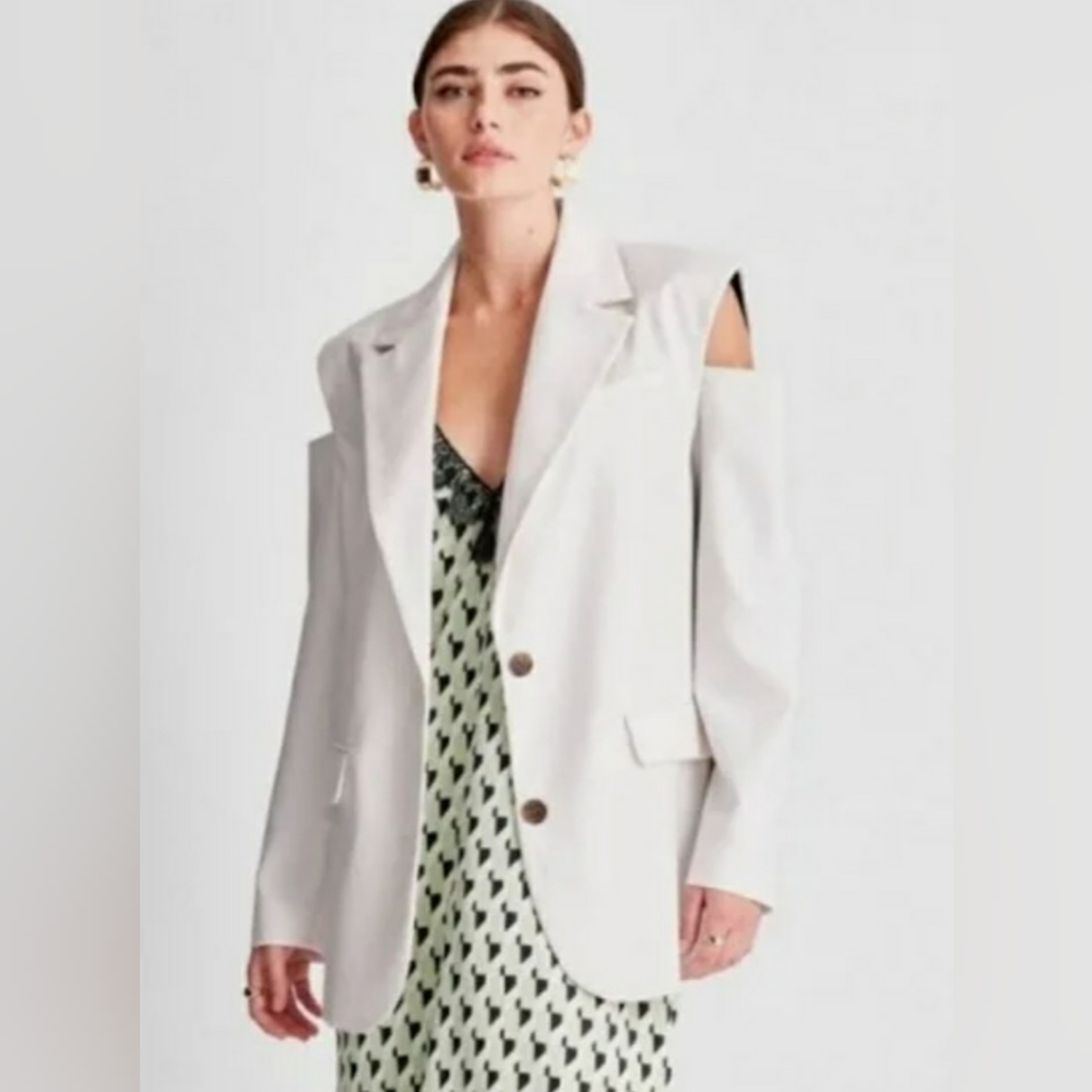 Cream Blazer with Cold-Shoulder and Structured Lapels